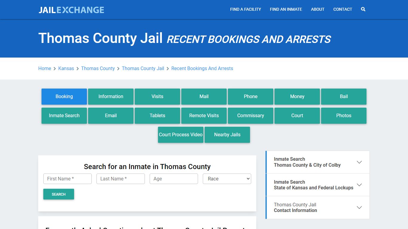 Thomas County Jail KS Recent Arrests and Bookings - Jail Exchange