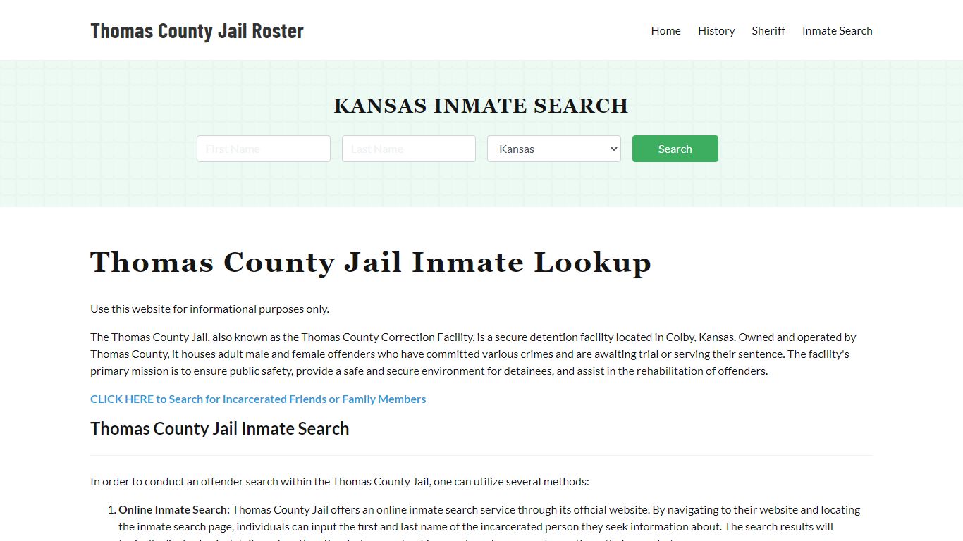 Thomas County Jail Roster Lookup, KS, Inmate Search