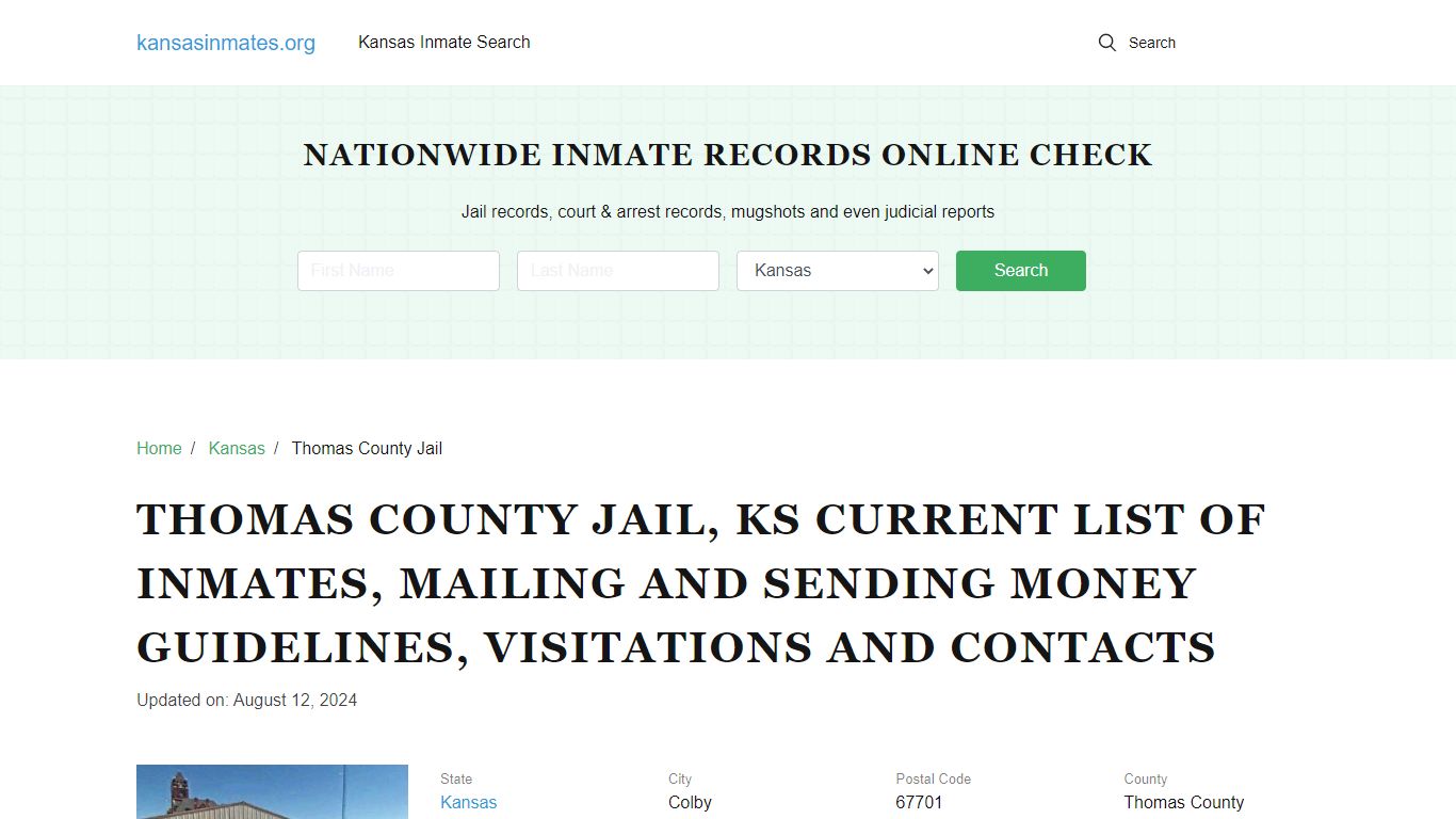 Thomas County Jail, KS: Offender Locator, Visitation & Contact Info